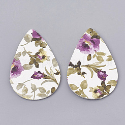 イミテーションレザービッグペンダント  花と涙  ミディアム蘭  55.5x36x1.5mm  穴：1mm&nbsp;X-FIND-N001-29B