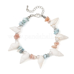 Boho Natural Shell & Larimar & Dyed Morganite Chip Beaded Bracelets for Women&nbsp;BJEW-JB14506
