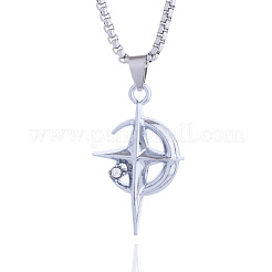 Star Moon Stainless Steel Crystal Rhinestone Pendant Necklaces&nbsp;FS-WGC8607-01