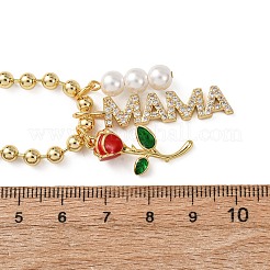 Mother's Day Brass Micro Pave Clear Cubic Zirconia Enamel Red Rose Flower Mama Pendant Necklaces for Women&nbsp;NJEW-A071-02G