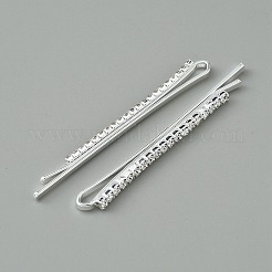 メタルラインストーンヘアボビーピン  女の子のためのヘアアクセサリー  銀  59x2x6.5mm&nbsp;FIND-WH0152-33S