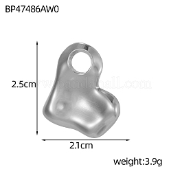 テクスチャ加工された304ステンレススチールペンダント  ハートチャーム  ステンレス鋼色  25x21mm&nbsp;STAS-OY009-04P