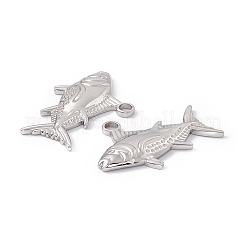 変色しない304ステンレススチールペンダント  魚のチャーム  ステンレス鋼色  19x29x3mm  穴：3mm&nbsp;STAS-K242-03P