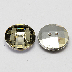 台湾アクリルラインストーンボタン  多面カット  2穴  ディスク  ライトグレー  15x5mm  穴：1mm&nbsp;BUTT-F022-15mm-19