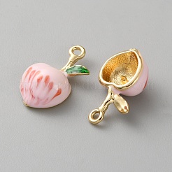 合金エナメルチャーム  桃のチャーム  ライトゴールド  ピンク  21.5x13.5x7mm  穴：1.6mm&nbsp;LS-ENAM-CJC0021-24G