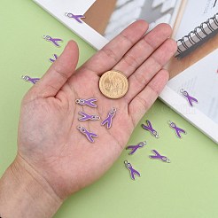 合金エナメルチャーム  カドミウムフリー＆鉛フリー  プラチナカラー  意識のリボン  パープル  約9 mm幅  長さ20mm  厚さ1.5mm  穴：1.5mm&nbsp;X-ZX-EA546Y-2-P