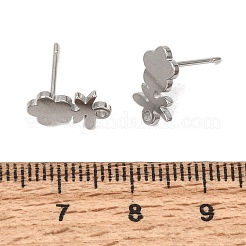304ステンレススチールスタッドピアス金具  花  カン付き  プラチナ  11.5x7.5mm  ピン：11mm&nbsp;SA-CBAAD0D-03P
