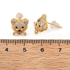 Bear Brass Micro Pave Clear Cubic Zirconia Stud Earrings&nbsp;EJEW-B131-05G