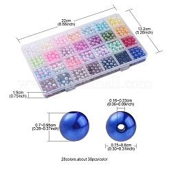 840 個 28 スタイル ABS プラスチック模造パールビーズ  ラウンド  ミックスカラー  7.5~8x7.5~9.5mm  穴：1.6~2.3mm  約30個/スタイル&nbsp;OACR-FS0001-41