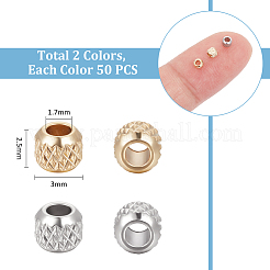 100種類のスタイルのステンレススチールビーズ2個  ロンデル  ミックスカラー  3x2.5mm  穴：1.2~1.7mm  50個/スタイル&nbsp;STAS-UN0056-01