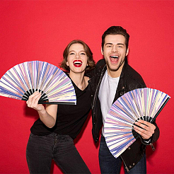 1Pc Bamboo with Oxford Fabric Glitter Powder Folding Fans&nbsp;AJEW-SP0003-77D