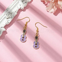 金合金エナメルダングルイヤリング  ギター  ライラック  43x9.5mm&nbsp;EJEW-JE05653-02