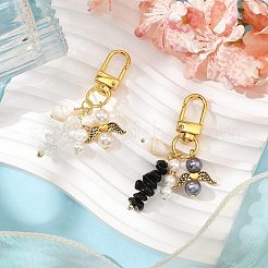 2Pcs 2 Colors Natural Obsidian & Quartz Crystal Chips Pendant Decoration&nbsp;HJEW-JM02400