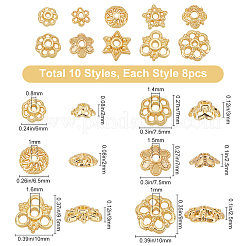 80スタイルラックメッキ合金フラワービーズキャップ10個  鉛フリー＆カドミウムフリー  長持ちメッキ  18KGP本金メッキ  7x7.5x3mm  穴：1.4mm&nbsp;KK-SC0002-38