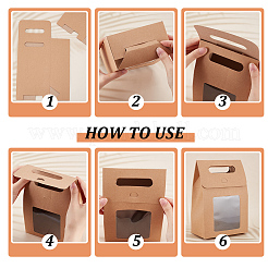 Folding Paper Gift Bags with Hole Handle and Plastic Visible Window&nbsp;ABAG-WH0038-52B-01