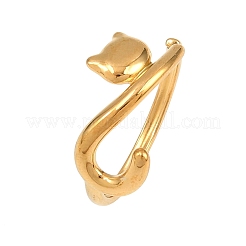 女性用304ステンレススチールカフオープンリング  イオンプレーティング（ip）  18KGP本金メッキ  猫の形  内径：18.2mm&nbsp;RJEW-Z134-01G-02
