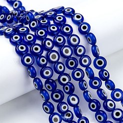 Handmade Evil Eye Lampwork Flat Round Beads Strands&nbsp;LAMP-SZ0001-01B