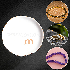 丸い陶器のジュエリー皿  ジュエリープレート  指輪収納トレー  ネックレス  ピアス  文字m  117~120x17.5mm&nbsp;AJEW-WH20067-023B