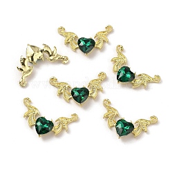 黄金合金コネクタ チャーム  アクリルラインストーン付き  ウイング  エメラルド  20x31.5~32x6mm  穴：1.4mm&nbsp;FIND-CJC0006-45L