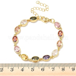 Oval Brass Pave Cubic Zirconia Link Chain Bracelets for Women&nbsp;BJEW-P385-02G