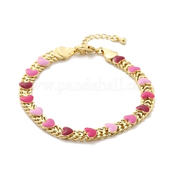 Heart Brass Enamel Link Chain Bracelets for Women&nbsp;BJEW-B125-04G