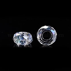 透明ガラス欧州ビーズ  大穴ビーズ  ABカラーメッキ  多面カット  ロンデル  クリアAB  13~14x7.5~8mm  穴：5.5~6mm&nbsp;GPDL-N005-D14mm-A01