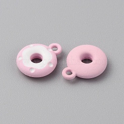 つや消し塗装カラー合金ペンダント  ドーナツ  ピンク  12.5x10x3mm  穴：1.5mm&nbsp;FIND-TAC0010-82G