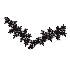 レース刺繍衣装アクセサリー  アップリケパッチ  ミシンクラフト装飾  花  ブラック  380~450x150x1mm&nbsp;DIY-WH0185-15