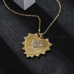 Brass Micro Pave Clear Cubic Zirconia Heart Pendant Necklaces for Women&nbsp;NJEW-S438-07C-G