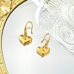304ステンレススチール製ハートダングルイヤリング（女性用）  18KGP本金メッキ  28x15.5mm&nbsp;EJEW-G417-02G