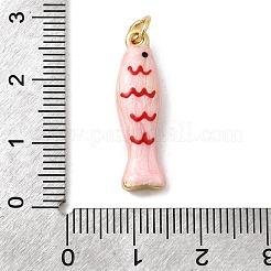 真鍮製エナメルペンダント  魚  長持ちメッキ  ラックめっき  丸カン付き  ゴールドカラー  ピンク  24.5x7.5x5.5mm  穴：3.5mm&nbsp;X-KK-H092-08G-01