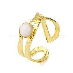 Ion Plating(IP) Round Natural White Jade Finger Rings&nbsp;RJEW-H233-01G-01