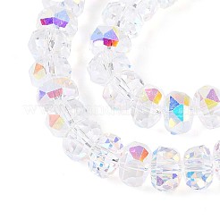 電気メッキ透明ガラスビーズ連売り  ロンデル  多面カット  ABカラーメッキ  クリアAB  7.5~8x4.5~5.5mm  穴：1.2~1.4mm  約34~37個/連  7.09~7.28インチ（18~18.5cm）&nbsp;EGLA-N022-04A-D21