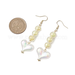アクリル ダングル イヤリング  304ステンレススチールピアスフック付き  ラウンドとハート  シャンパンイエロー  72.5x22.5mm&nbsp;EJEW-JE05913-01