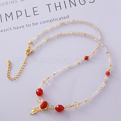 Natural Gold Rutilated Quartz Cube Beaded Dyed Natural Carnelian Fish Pendant Necklaces for Women&nbsp;DL2106