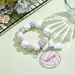 1Pc Printed Acrylic & Faux Suede Tassel Pendant & Wood Bead Keychains&nbsp;HJEW-SP0001-86C