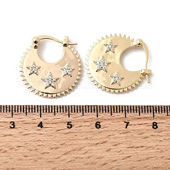 Star Brass Micro Pave Clear Cubic Zirconia Hoop Earrings&nbsp;EJEW-Z157-01G