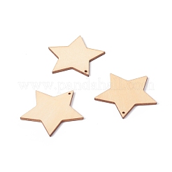 未完成の天然ポプラウッドペンダント  染色されていない  スター  バリーウッド  49x49.5x2.5mm  穴：2.5mm&nbsp;WOOD-E010-05