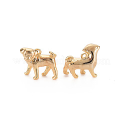真鍮製チャーム  ニッケルフリー  犬  18KGP本金メッキ  12.5x13x7.5mm  穴：1mm&nbsp;KK-S356-642-NF