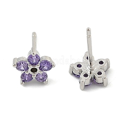 Brass Micro Pave Cubic Zirconia Stud Earrings&nbsp;EJEW-R016-26P-12