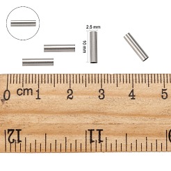 変色しにくい304ステンレススチールチューブビーズ  ステンレス鋼色  10x2.5mm  穴：2mm&nbsp;X-STAS-G071-32P