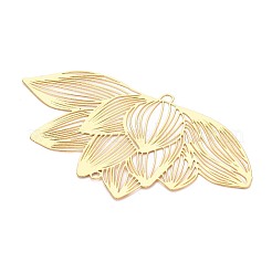 鉄コネクタチャーム  蓮の花のリンク  エッチングされた金属装飾  ゴールドカラー  38.5x70.5x0.3mm  穴：1.8mmと2x2.5mm&nbsp;IFIN-N013-01G