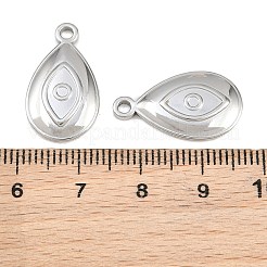304ステンレスペンダント  ナザールボンジュウチャーム付きティアドロップ  ステンレス鋼色  21x12x2.5mm  穴：2mm&nbsp;SA-CBA1839-01P