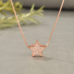 Star 925 Sterling Silver Micro Pave Clear Cubic Zirconia Pendant Necklaces for Women&nbsp;FS-WGE80D2-03