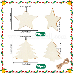 40Pcs 2 Styles Christmas Theme Wood Hanging Wall Decorations&nbsp;HJEW-PH0001-88