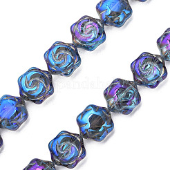 電気メッキ透明ガラスビーズ連売り  花  ミックスカラー  16x14.5x7.5mm  穴：1mm  約40個/連  24.80インチ（63cm）&nbsp;EGLA-N008-018