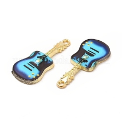 ラック メッキ ゴールデン トーン合金ペンダント  プリントエナメル  カドミウムフリー＆ニッケルフリー＆鉛フリー  ギターチャーム  ディープスカイブルー  27x12x2mm  穴：1.4mm&nbsp;ENAM-M051-14G-A