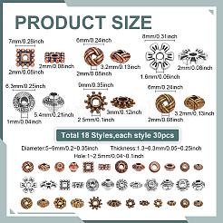 540個18スタイルアロイスペーサービーズ  ミックスカラー  5~9x1.3~6.3mm  穴：1~2.5mm  30個/スタイル&nbsp;FIND-ME0001-48