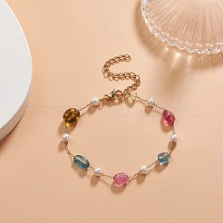 Natural Mixed Gemstone Nuggets & Glass Pearl Beaded Bracelet&nbsp;BJEW-JB09348