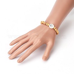 ウッドビーズキッズストレッチブレスレット  淡水シェルビーズ付き  1-3/4インチ（4.5cm）&nbsp;BJEW-JB03970-M